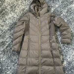 Michael Kors Women’s Hooded Taupe Long Down Puffer Coat